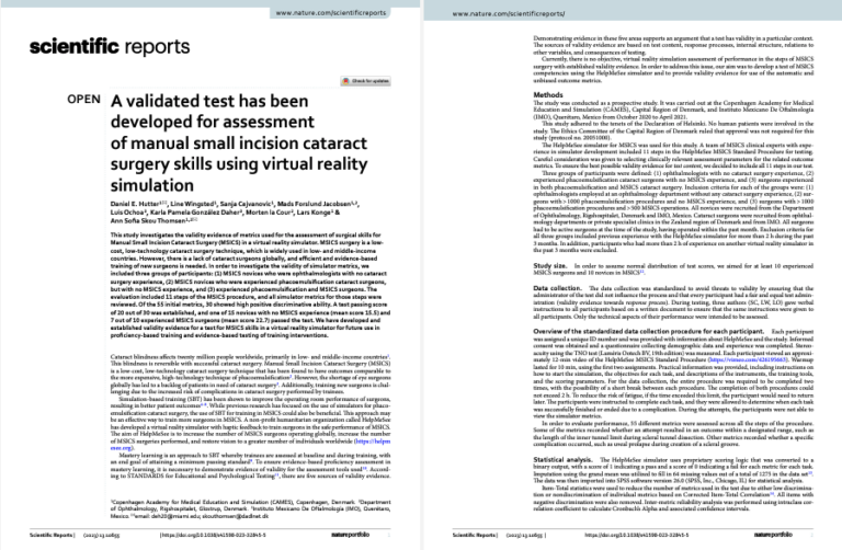 A Validated Test Developed for Assessment of MSICS Skills Using Virtual ...